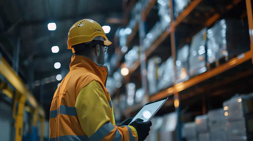 Guy taking inventory in warehouse